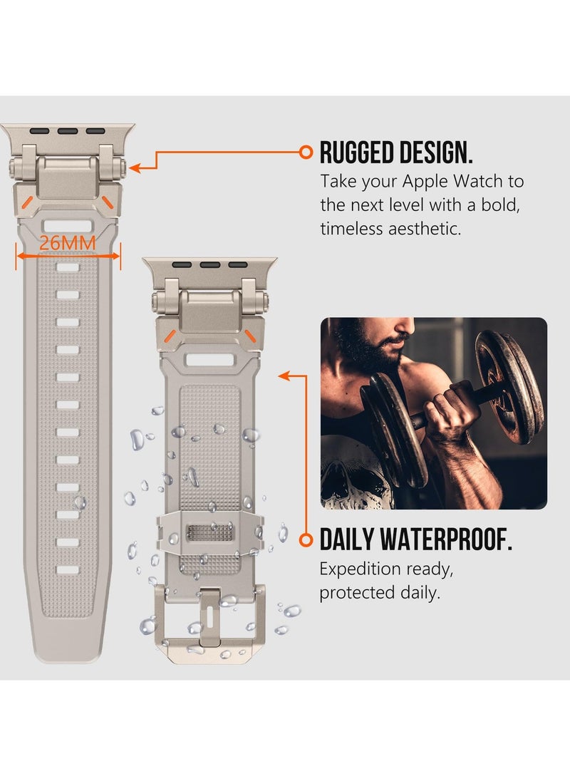 Watch Strap for Apple Watch Ultra 2 49mm, Compatible with Series 9/8/SE2/7/6/SE/5/4/3/2/1, 45mm/44mm/42mm, Durable Metal Connector, Rugged TPU Sport Replacement Band, Starlight - Image 3