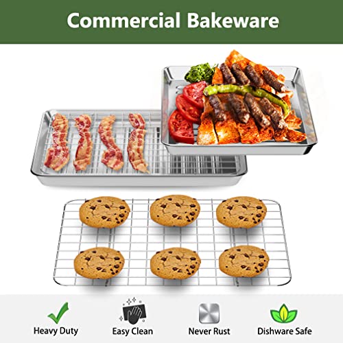 ROTTAY Small Baking Sheet Pan with Wire Rack Set 2 Pans 2 Racks 18 Stainless Steel Cookie Sheets for Oven Warp Resistant Heavy Duty Rust Free Size 9 x 7 x 1 Inches - Image 3