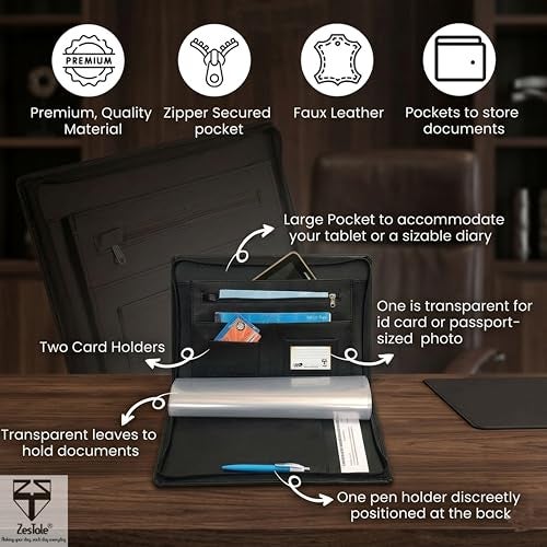 ZesTale Professional Leatherette Material 2 Ring File Folders, Conference Folder| Certificate Document Folder | Certificates Folder | leather file folders for documents | Folders with 20 Leafs (Black) - Image 3
