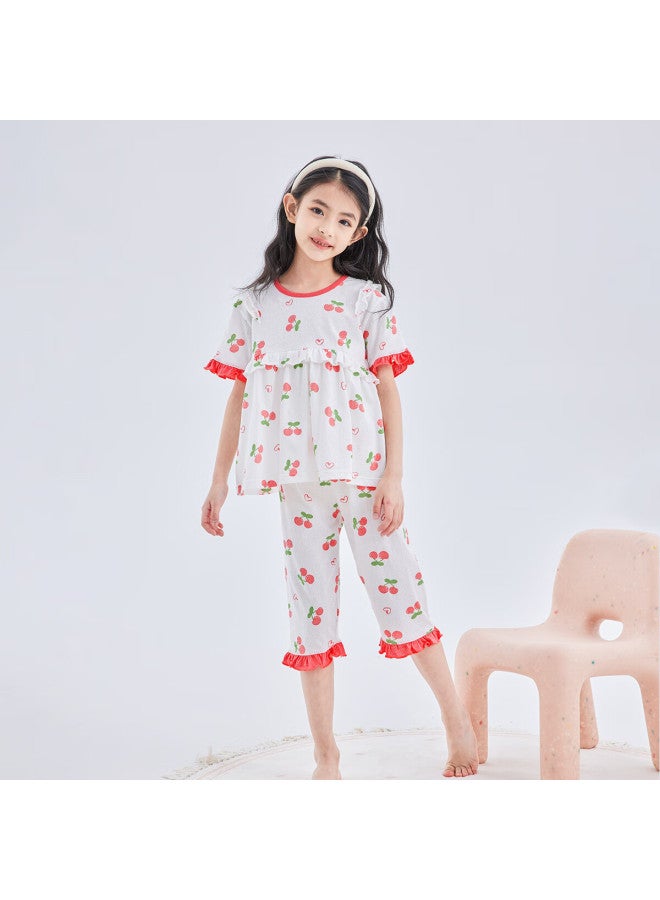 Deesha Girls' Lightweight Short-sleeve Pajama Set, Soft Cotton Skin-friendly Air Conditioning Wear - Image 1