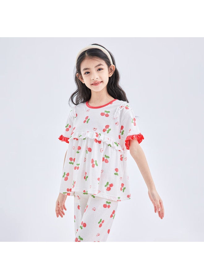 Deesha Girls' Lightweight Short-sleeve Pajama Set, Soft Cotton Skin-friendly Air Conditioning Wear - Image 2