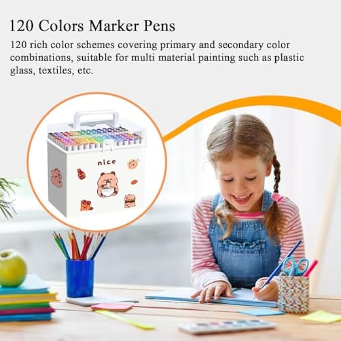 NICE MARKERS, CUTE CAPYBARA PATTERN DRAWING COLOR MARKER, 120 COLORS WASHABLE PROFESSIONAL GRAPHIC DESIGN MARKER, KIDS COLOR MARKER FOR KIDS BEGINNERS, STUDENTS, ARTISTS, HOBBYISTS, COMIC ALBUMS, COLORING - Image 3