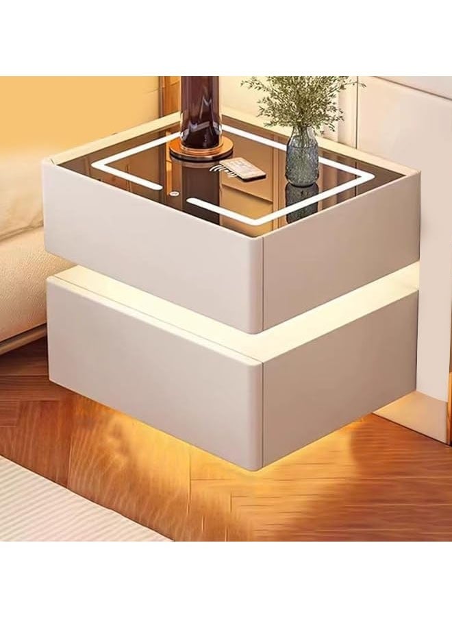 إن كي أكس طاولة جانبية بجانب السرير مع مرآة LED وإضاءة مستشعر وشحن لاسلكي ومكبر صوت BT مقاس 50 سم - Image 1