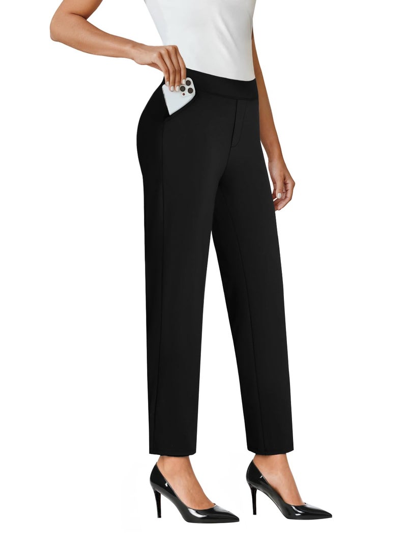 COPYLEAF Ankle Dress Pants Women High Waisted Work Travel Pants with Pockets Stretchy Business Casual Slacks(Black M) - Image 1