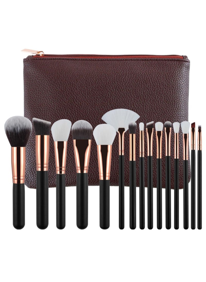15-Piece Makeup Brush Set With Bag Rose Gold/Black/White