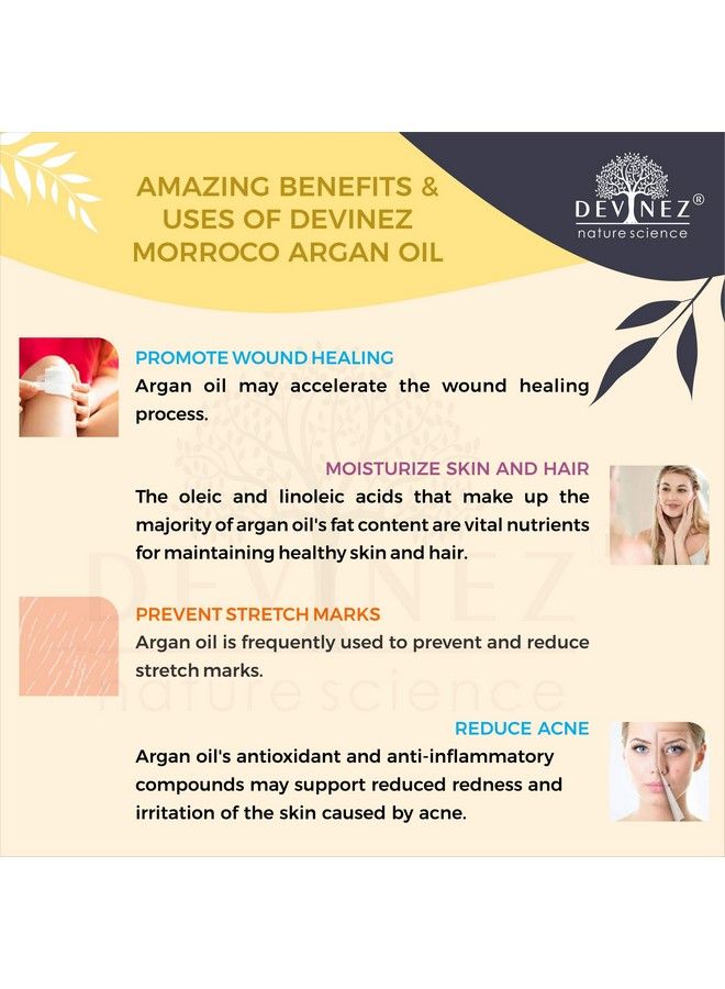 Devinez Moroccan Argan (Argania Spinosa) Coldpressed Oil 50Ml 100% Pure Natural Undiluted For Hair Nourishment Face Skin Body Care Nails & 100% Natural Moisturizer - Image 5