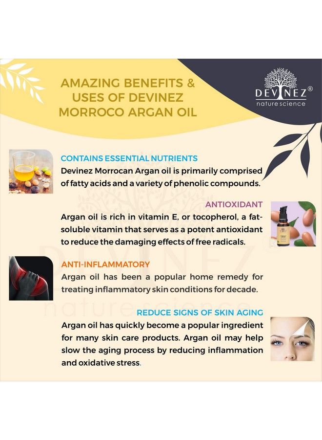 Devinez Moroccan Argan (Argania Spinosa) Coldpressed Oil 50Ml 100% Pure Natural Undiluted For Hair Nourishment Face Skin Body Care Nails & 100% Natural Moisturizer - Image 4