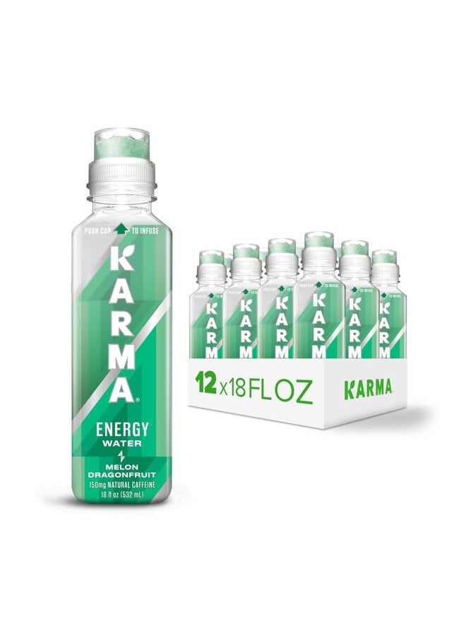 Karma Melon Dragonfruit Energy Water l Caffeinated Natural Energy Drink l Low Calorie Focus and Energy Boost, 18 Fl Oz (Pack of 12) - Image 1