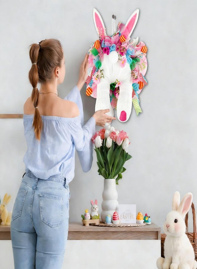 LAIAMER Easter Wreaths for Front Door, Easter Bunny Door Wreaths Easte Bunny Butt Wreath Decorations Cute Rabbit Garland Spring Decoration Farmhouse (Pink Series) - Image 5