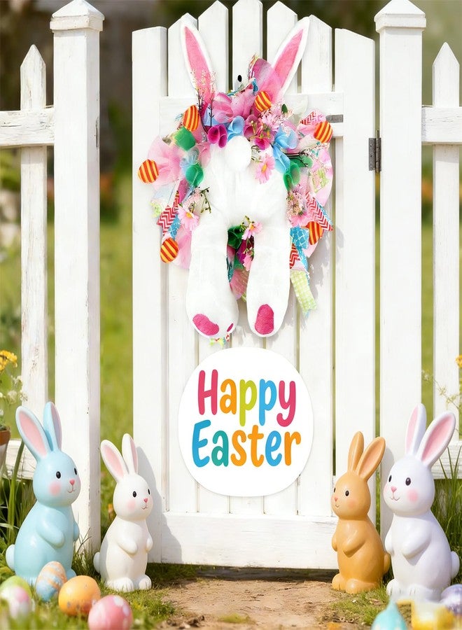 LAIAMER Easter Wreaths for Front Door, Easter Bunny Door Wreaths Easte Bunny Butt Wreath Decorations Cute Rabbit Garland Spring Decoration Farmhouse (Pink Series) - Image 3