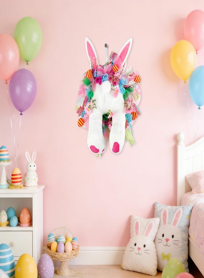 LAIAMER Easter Wreaths for Front Door, Easter Bunny Door Wreaths Easte Bunny Butt Wreath Decorations Cute Rabbit Garland Spring Decoration Farmhouse (Pink Series) - Image 4