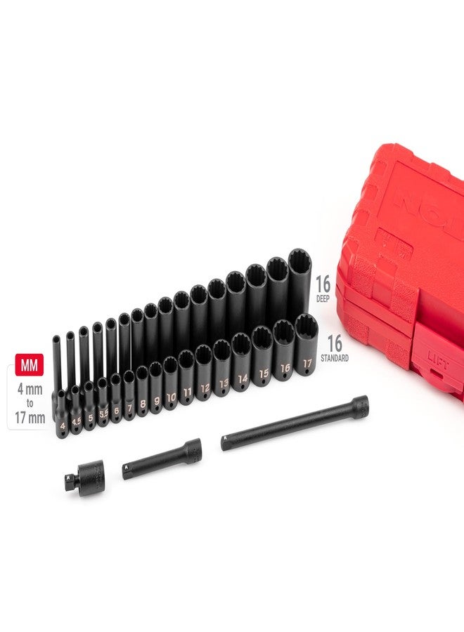TEKTON 1/4 Inch Drive 12-Point Impact Socket Set with Case, 35-Piece (4-17 mm) | SID90405 - Image 5