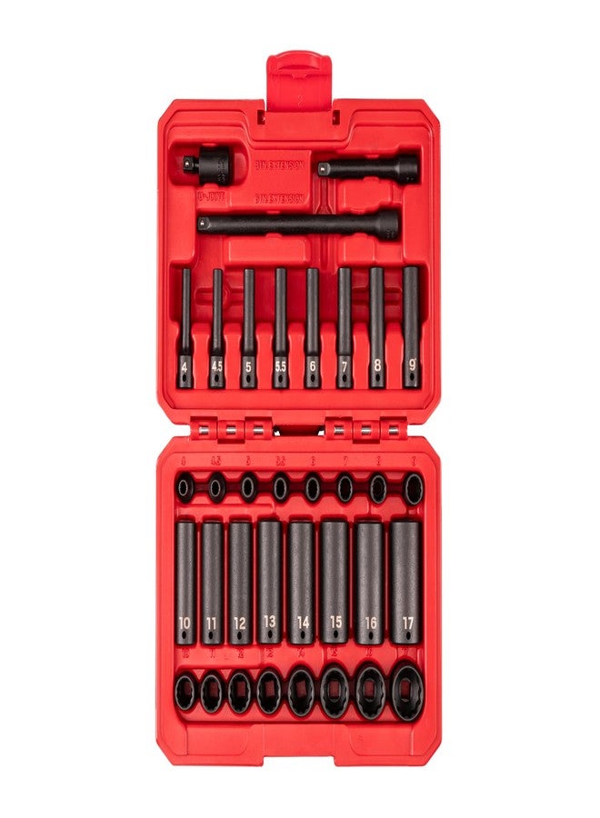 TEKTON 1/4 Inch Drive 12-Point Impact Socket Set with Case, 35-Piece (4-17 mm) | SID90405 - Image 1