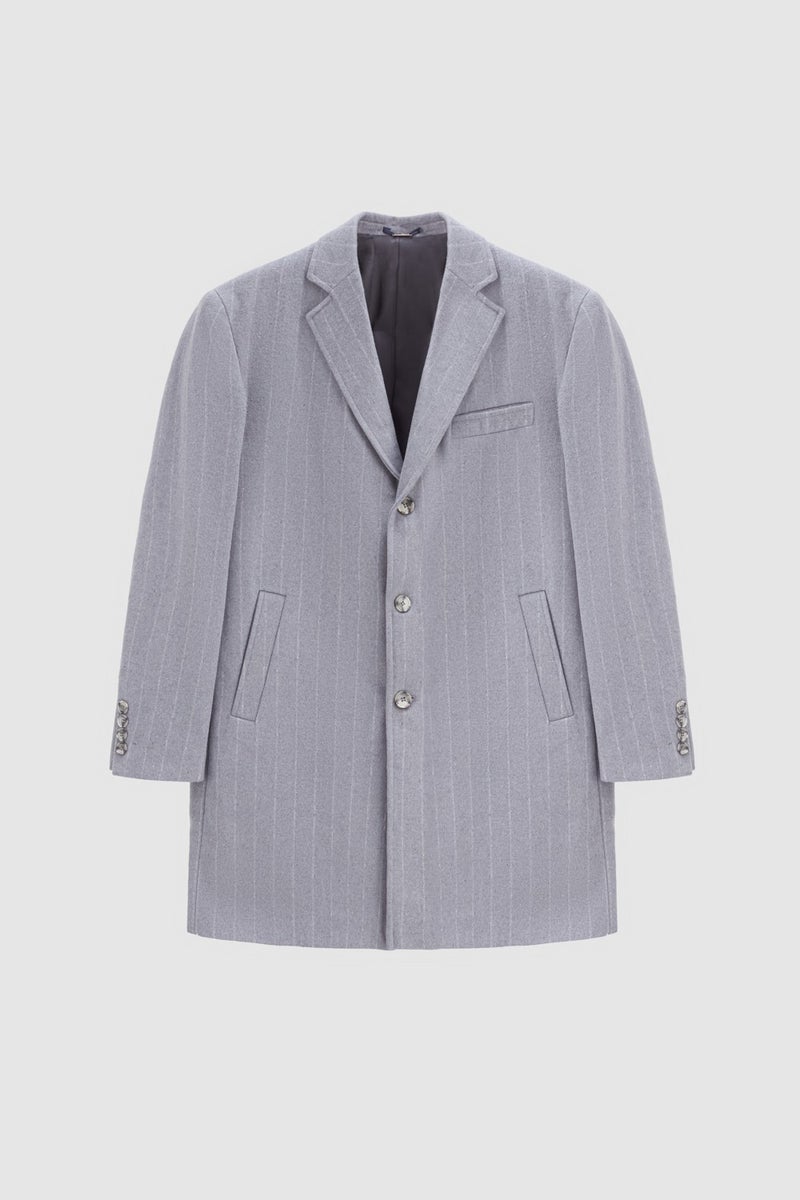 D'S DAMAT Regular Fit Grey Striped Wool Coat 