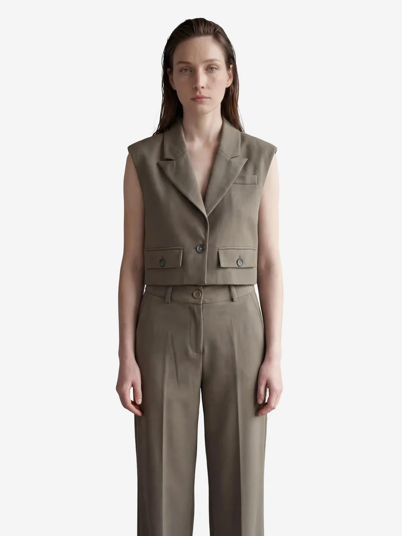 MY FASHION Cropped Buttoned Waistcoat