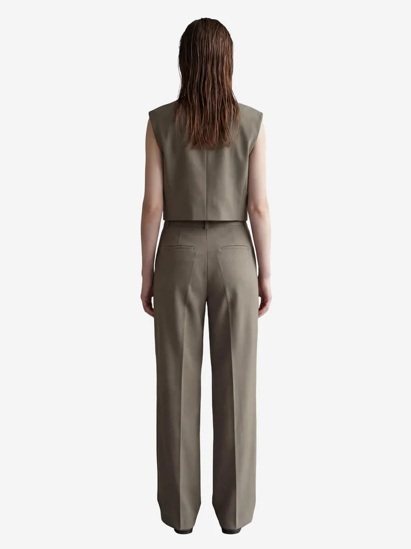 MY FASHION Khaki Green MY FASHION Cropped Buttoned Waistcoat for Women | Best Price UAE