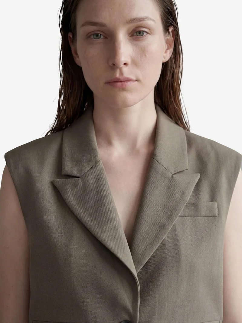 MY FASHION Khaki Green MY FASHION Cropped Buttoned Waistcoat for Women | Best Price UAE