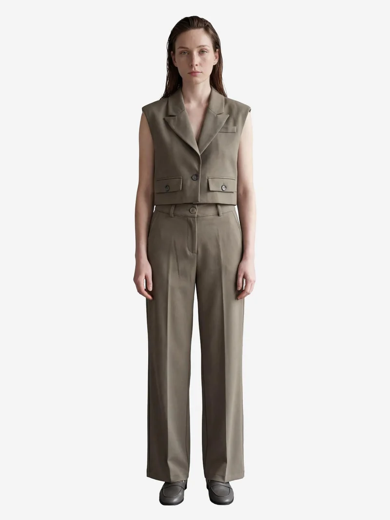 MY FASHION Khaki Green MY FASHION Cropped Buttoned Waistcoat for Women | Best Price UAE