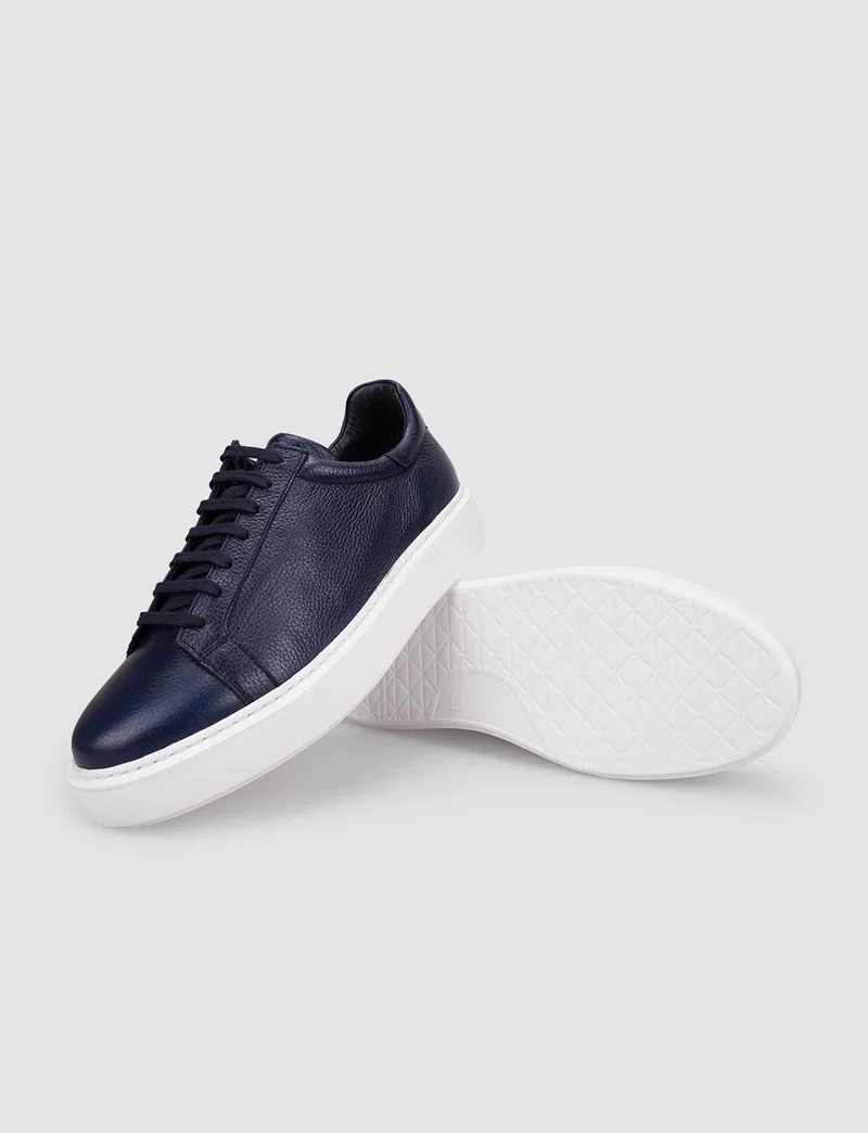 Cabani Leather Dark Blue Lace-Up Men's Sneakers