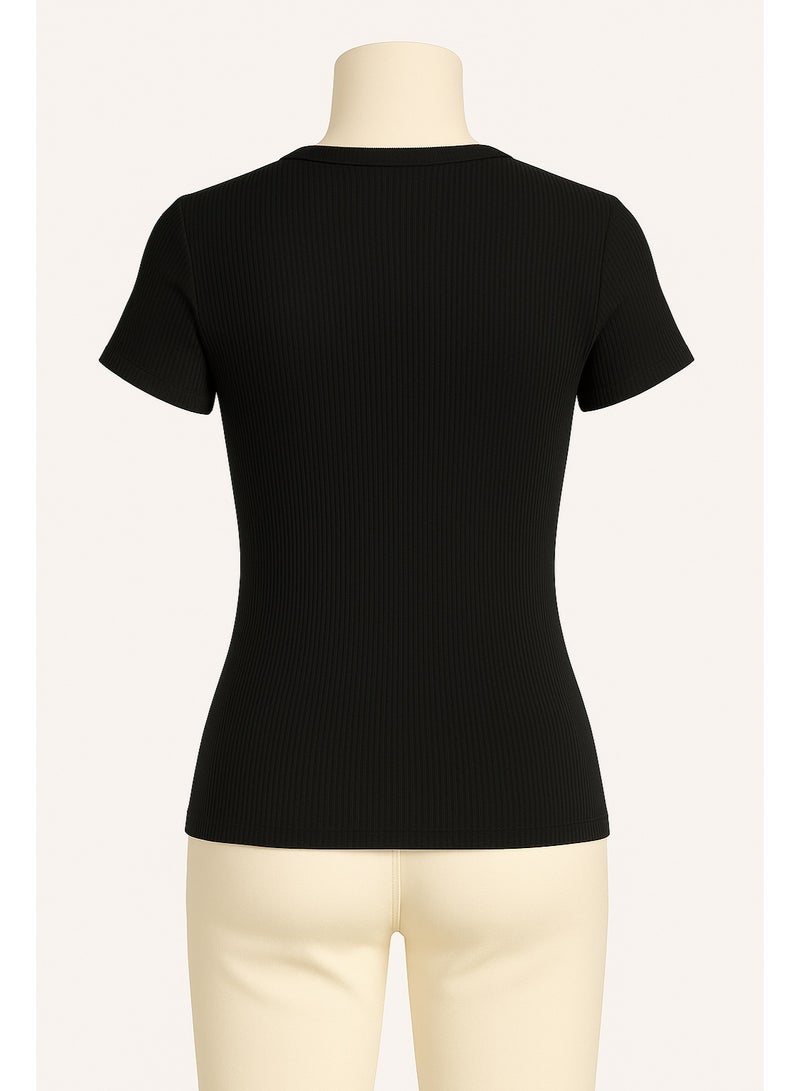 Soft Steps Ribbed Top Crew Neck Half Sleeve - Basic T-shirts for women  - Image 4