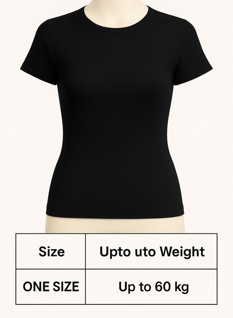 Soft Steps Ribbed Top Crew Neck Half Sleeve - Basic T-shirts for women  - Image 2