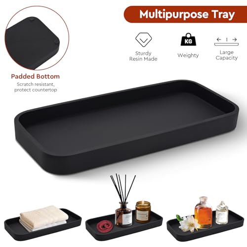 Deobath Bathroom Accessories Set,4 Pcs Amber Glass Bathroom Accessories Sets-Lotion Soap Dispenser,Toothbrush Holder,Qtip Holder Dispenser & Resin Vanity Tray,Countertop Vanity Organizer,Amber - Image 5