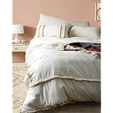 Flber Ivory Duvet Cover Tufted Boho Bedding Comforter Queen Size, 86in x90in - Image 1