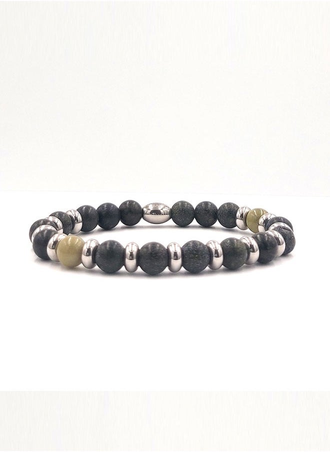 CHRYSOSTOMOS Handmade Beaded Bracelet for Men with Matte Green Agate and Hematite Grommet  - Image 1
