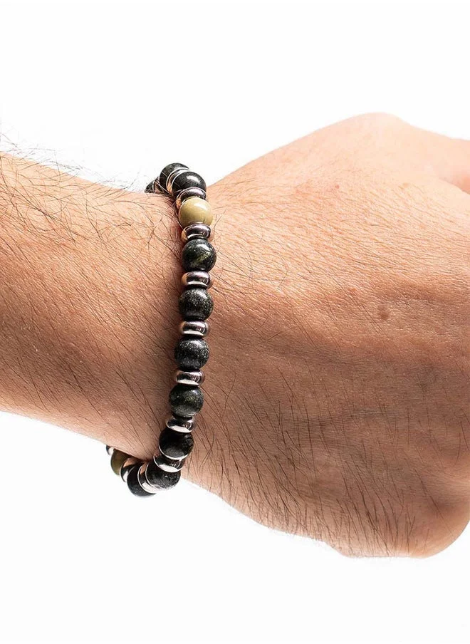 CHRYSOSTOMOS Handmade Beaded Bracelet for Men with Matte Green Agate and Hematite Grommet