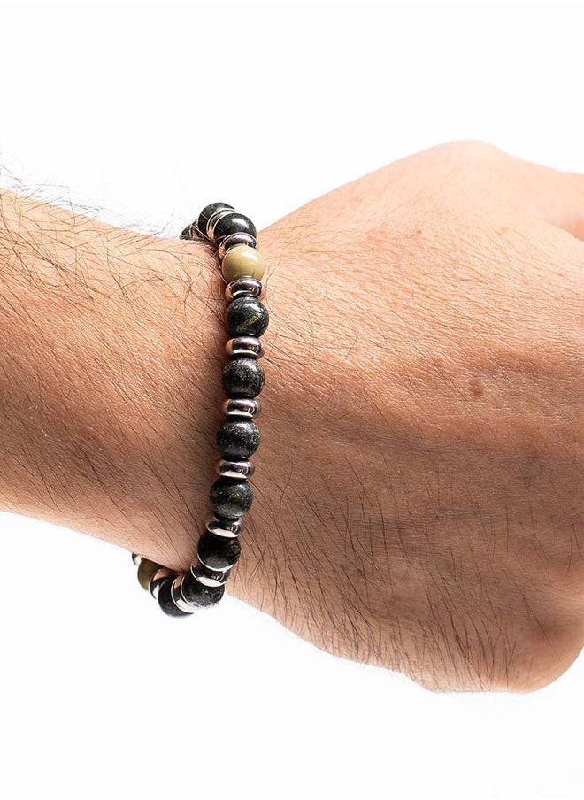 CHRYSOSTOMOS Handmade Beaded Bracelet for Men with Matte Green Agate and Hematite Grommet  - Image 3