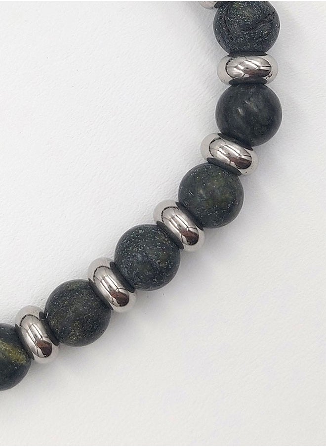 CHRYSOSTOMOS Handmade Beaded Bracelet for Men with Matte Green Agate and Hematite Grommet  - Image 2