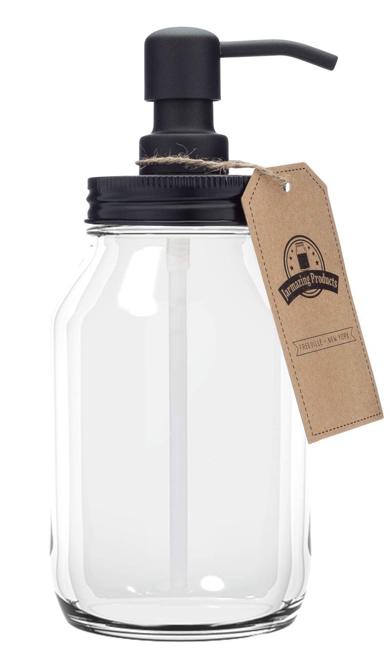 Jarmazing Products QuartSize Mason Jar Soap Dispenser  Black  with 32 Ounce Clear Mason Jar