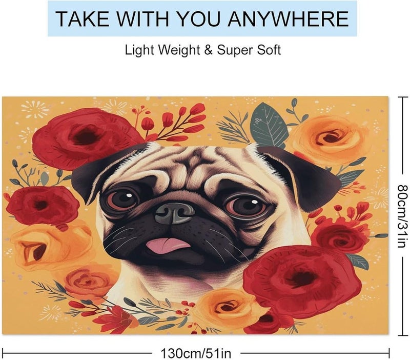 Beach Towel 31"x51" Lightweight, Super Absorbent Sandproof Towels Pug Flower Double-Sided Plush Towel for Adults, Travel, Pool, Gym & Sports Sand-Free Quick-Dry Bath Towels - Image 2
