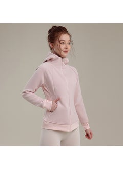Generic Thickened Fleece-Lined Hooded Yoga Jacket Slimming Milk Silk Outerwear Casual Warm Sports Top For Women Pink 
