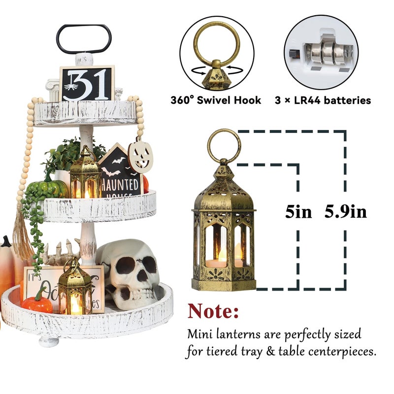 LLQ 8Pcs 5-inch Mini Lanterns Centerpieces for Table, Baby Shower Decorations, Vintage Small Lantern for Halloween Decorations, Party Lights for Enchanted Forest Decorations, Wedding Decor, Brushed Brass - Image 2