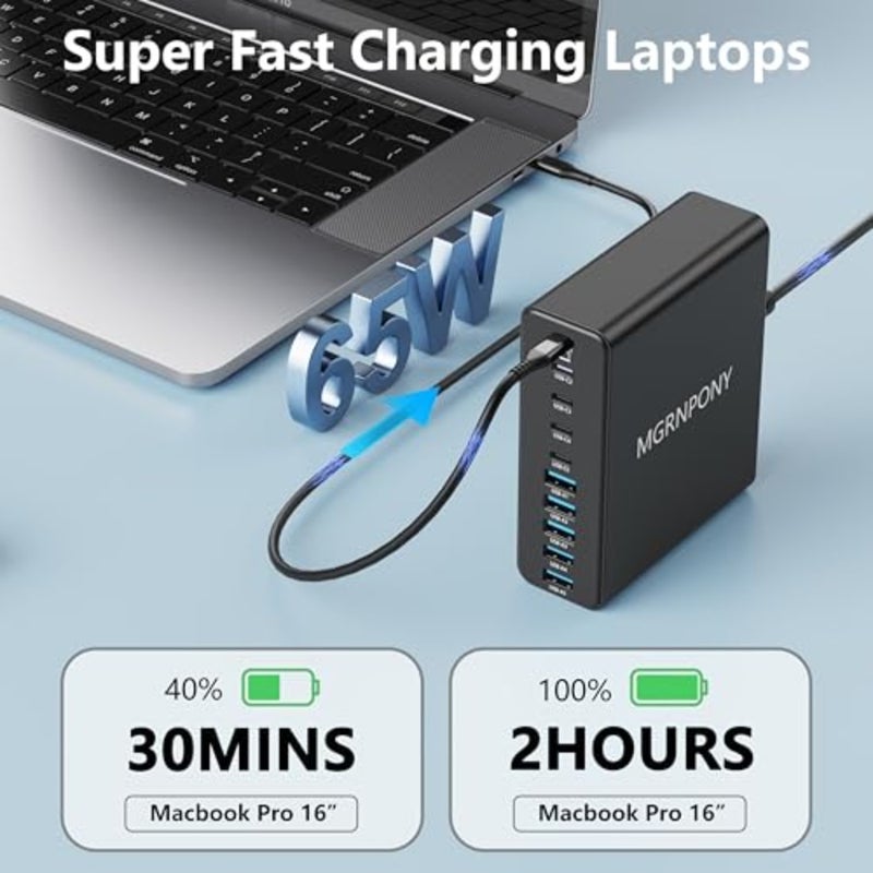 320W USB C Charger Block, 10-Port USB C Charging Station GaN III PD 65W Laptop Fast Charger Adapter for MacBook Pro/Air, DELL, iPad, iPhone, Samsung Galaxy - Image 3