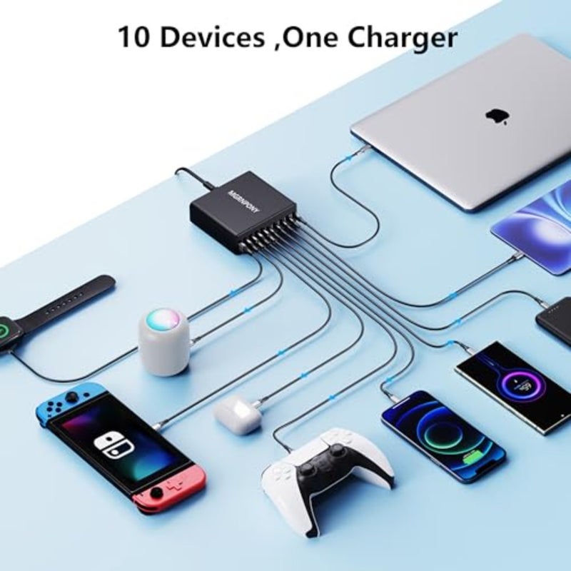 320W USB C Charger Block, 10-Port USB C Charging Station GaN III PD 65W Laptop Fast Charger Adapter for MacBook Pro/Air, DELL, iPad, iPhone, Samsung Galaxy - Image 4