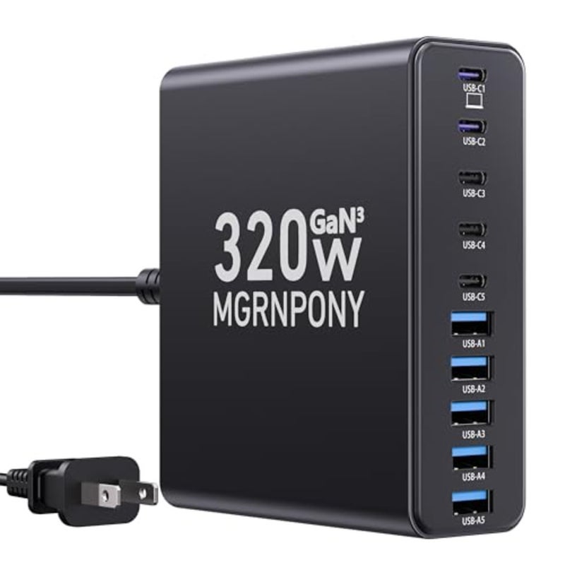 320W USB C Charger Block, 10-Port USB C Charging Station GaN III PD 65W Laptop Fast Charger Adapter for MacBook Pro/Air, DELL, iPad, iPhone, Samsung Galaxy - Image 1
