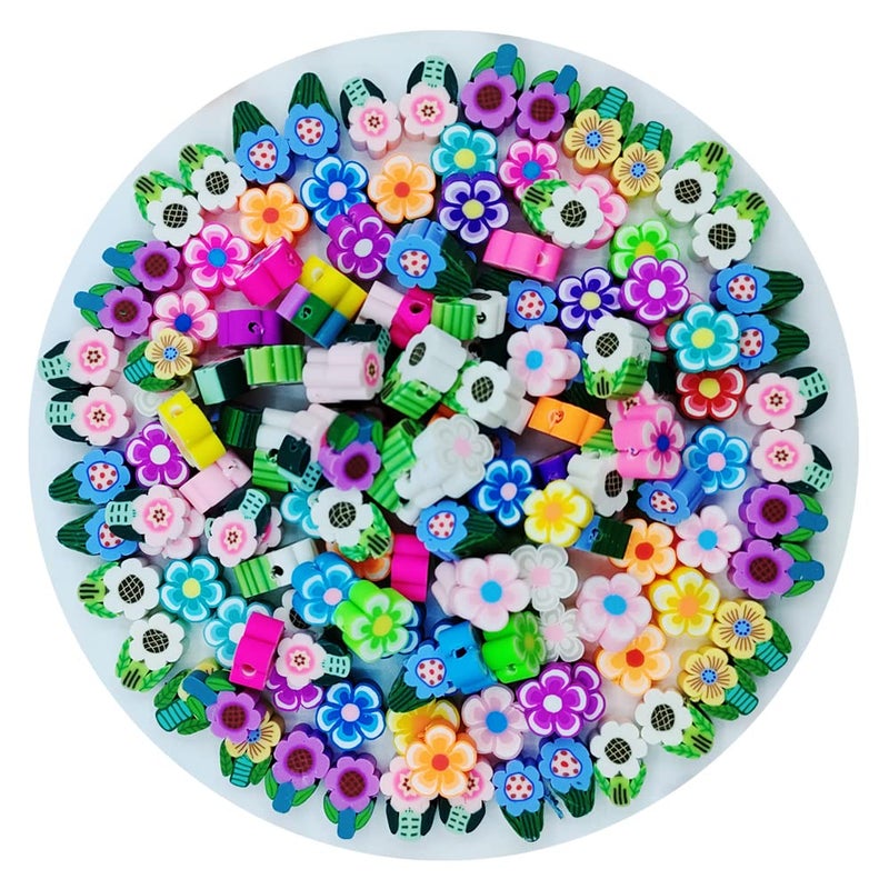 ANSGGB 200pcs Flower Polymer Clay Beads Mixed Flowers Charm Spacer Beads for DIY Bracelet Necklace Jewelry Making
