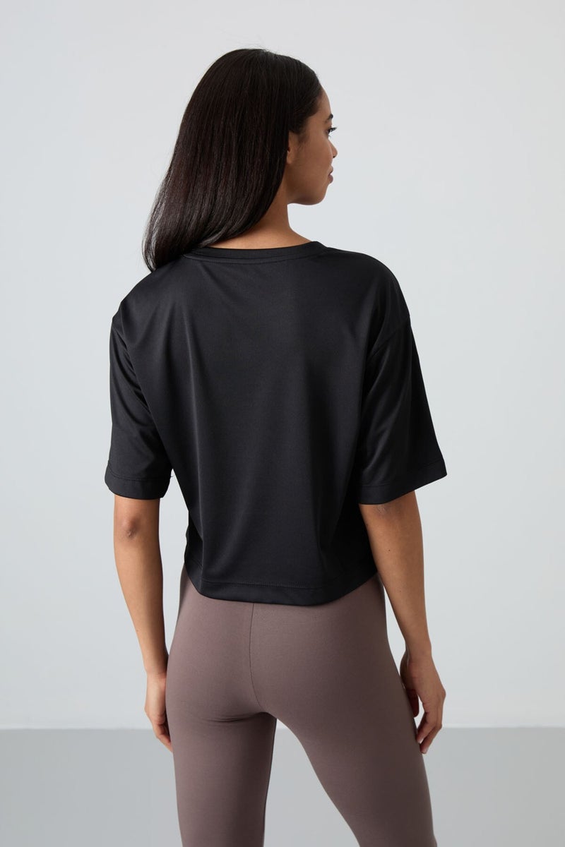Tommy Life Black Polyester Breathable Textured Thin Flexible Oversize Fit Performance Women's T-Shirt - 97284  - Image 5