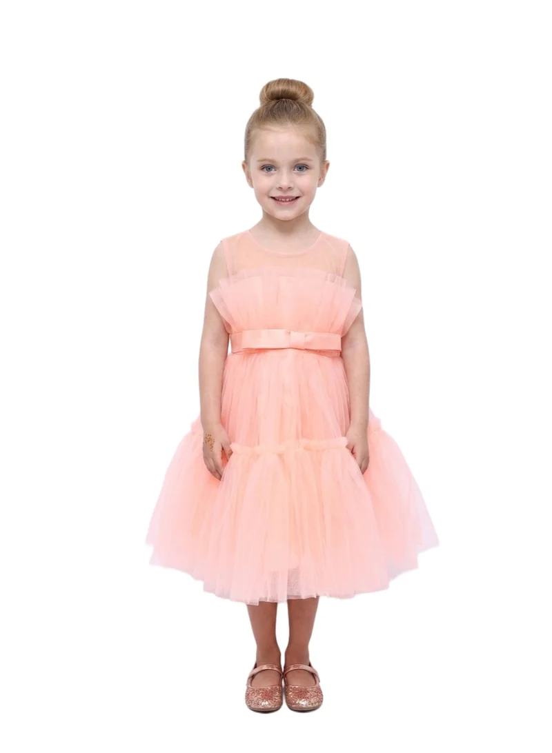 بيداني Sleeveless Ruffle Tutu Formal Gown -Peach