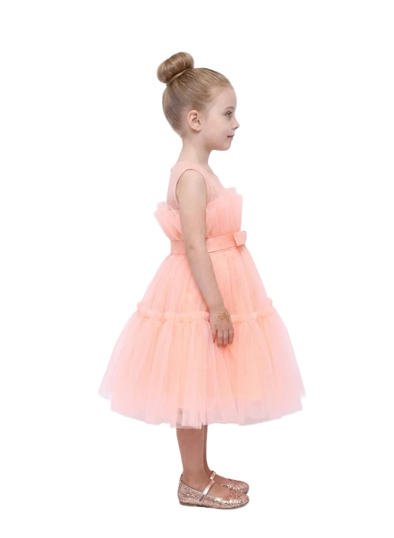 بيداني Sleeveless Ruffle Tutu Formal Gown -Peach