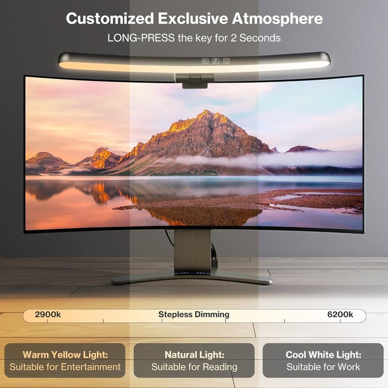 NALACAL شريط إضاءة للشاشة، مصباح شاشة كمبيوتر منحني، إضاءة بثلاثة أوضاع لدرجة حرارة الألوان، مصباح شاشة يعمل باللمس يعمل بمنفذ USB، شريط إضاءة شاشة LED قابل للتعتيم للعناية بالعين، للمكتب/المنزل/اللعب - Image 3