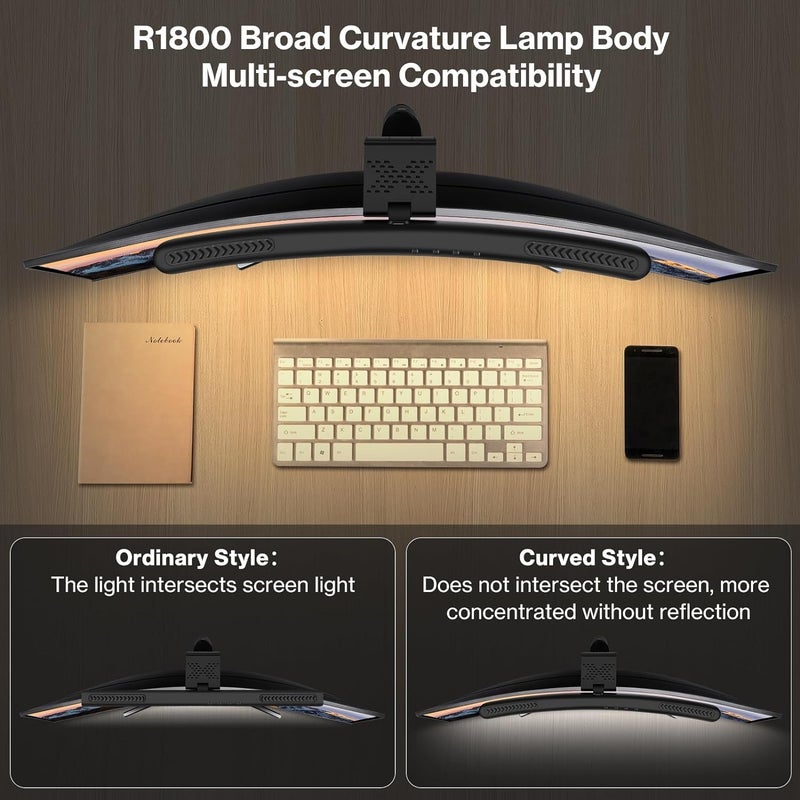 NALACAL شريط إضاءة للشاشة، مصباح شاشة كمبيوتر منحني، إضاءة بثلاثة أوضاع لدرجة حرارة الألوان، مصباح شاشة يعمل باللمس يعمل بمنفذ USB، شريط إضاءة شاشة LED قابل للتعتيم للعناية بالعين، للمكتب/المنزل/اللعب - Image 2