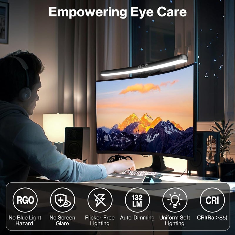 NALACAL شريط إضاءة للشاشة، مصباح شاشة كمبيوتر منحني، إضاءة بثلاثة أوضاع لدرجة حرارة الألوان، مصباح شاشة يعمل باللمس يعمل بمنفذ USB، شريط إضاءة شاشة LED قابل للتعتيم للعناية بالعين، للمكتب/المنزل/اللعب - Image 5