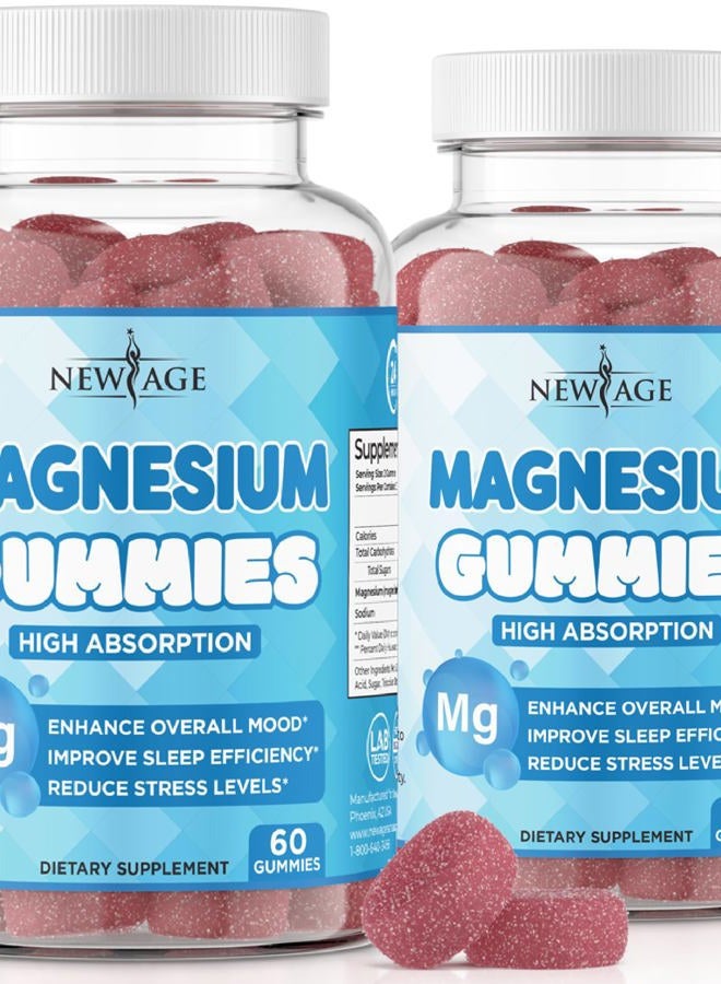 New Age Magnesium Gummies - Calming Anti-Stress Gummies, Magnesium Supplement for Adults and Kids, Vegan, Gelatin-Free, Gluten-Free, Non-GMO, Delicious Natural Raspberry Flavor- 120 Count - by New Age - Image 1