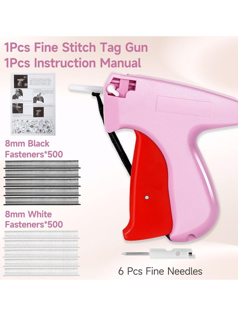 عام أداة تثبيت الملابس السريعة بمسدس الغرز الدقيقة للملابس، مسدس وضع العلامات الدقيقة للملابس مع 6 إبر دقيقة و1000 قطعة مثبتات، أداة خياطة صغيرة سريعة الالتصاق باللون الوردي - Image 4