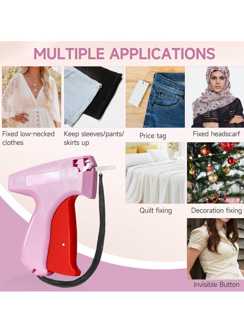 عام أداة تثبيت الملابس السريعة بمسدس الغرز الدقيقة للملابس، مسدس وضع العلامات الدقيقة للملابس مع 6 إبر دقيقة و1000 قطعة مثبتات، أداة خياطة صغيرة سريعة الالتصاق باللون الوردي - Image 5