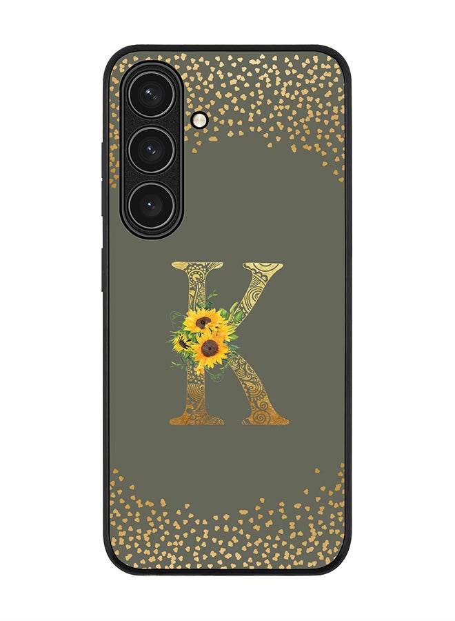Stylizedd Rugged Black edge case for Samsung Galaxy S24 FE, Slim fit Case Cover - Custom Monogram Initial Letter Floral Pattern Alphabet - K (Olive Green ) - Image 1
