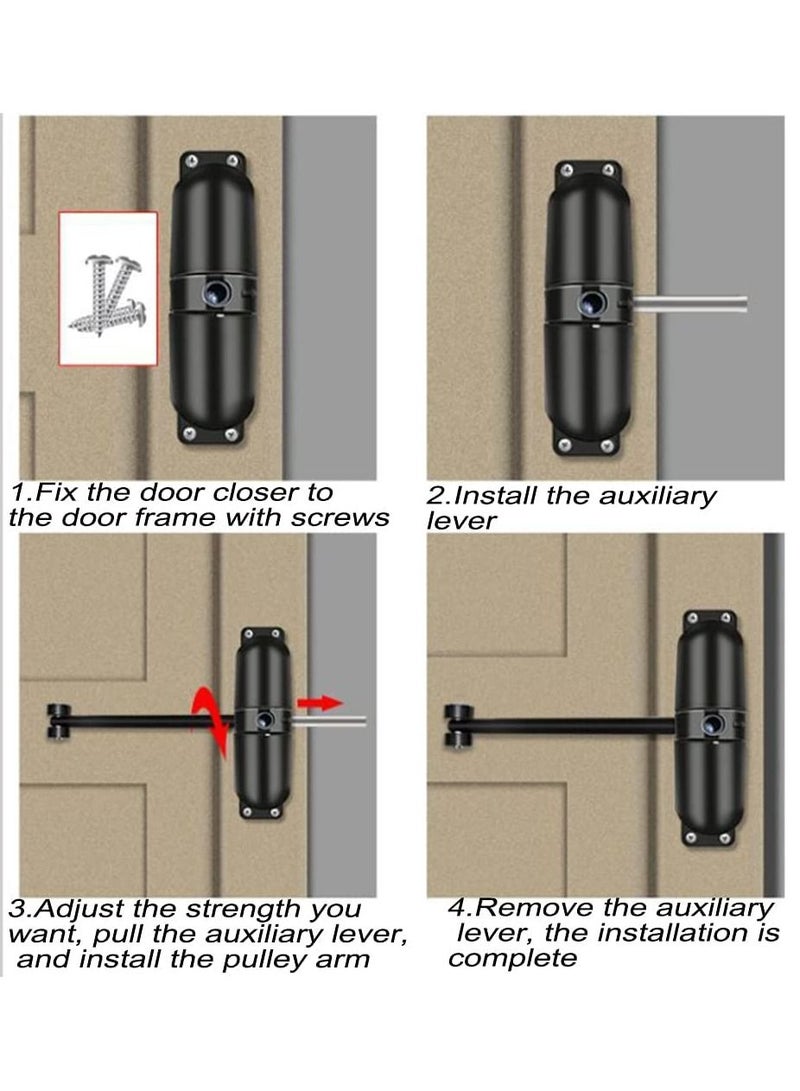 SYOSI Automatic Door Closer, SYOSI Safety Wheel Roller Spring Door Closer Easy to Install to Convert Hinged Doors to Self-Closing Diecast Construction Black  - Image 4